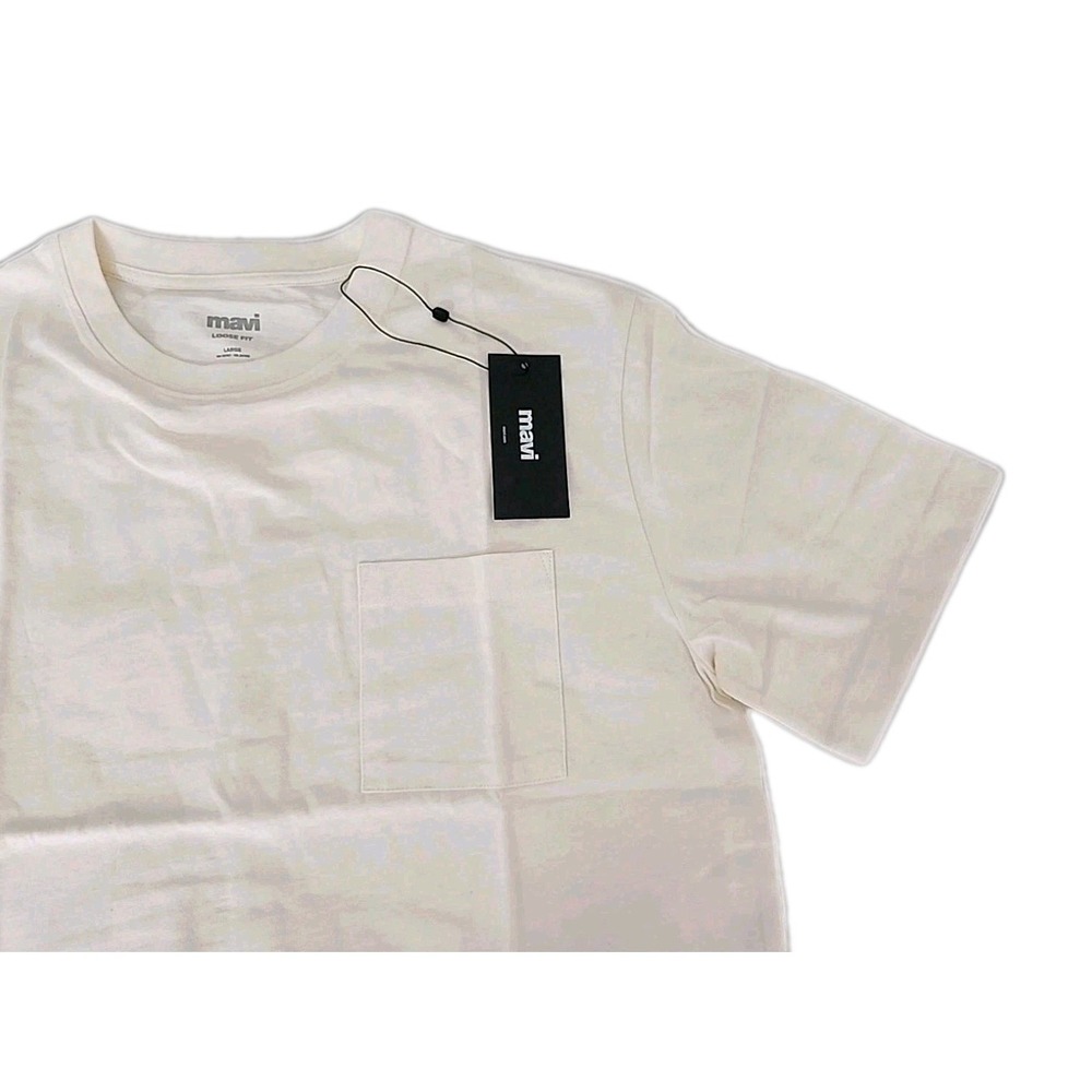 NWT Mavi Men's Large 100% Cotton Antique White Pocket Loose Fit Crew T-Shirt New